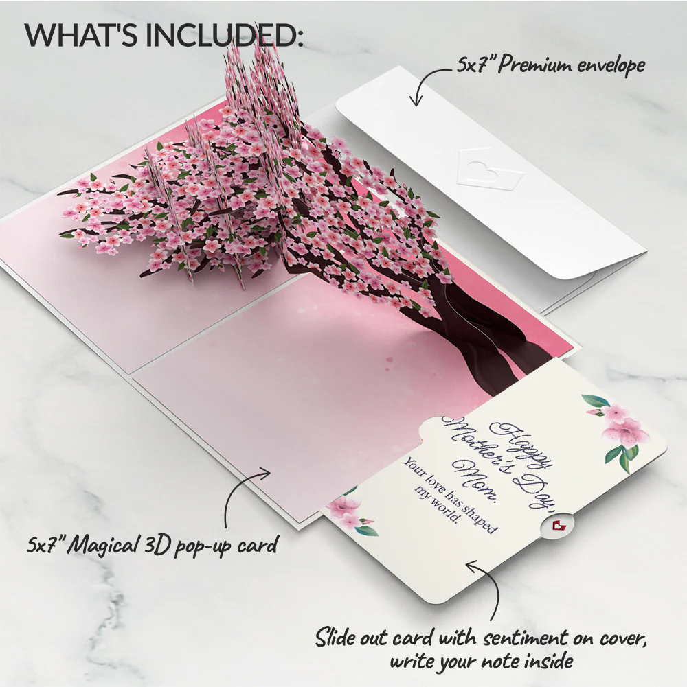 Cherry Blossom Branches in Bloom Mother's Day Pop-Up Card and Sentiment Set for Mom - Image 2