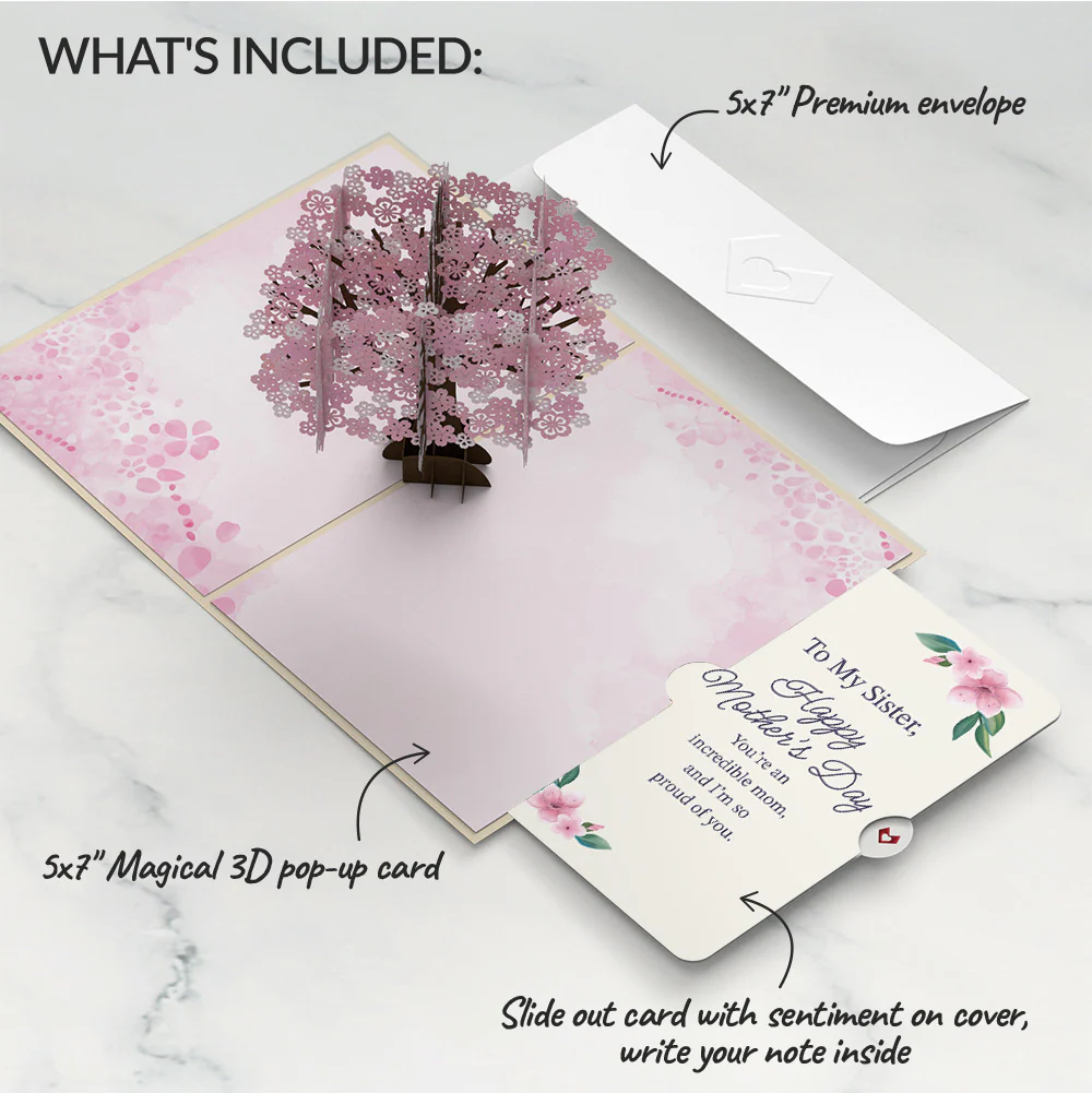Cherry Blossom Mother's Day Pop-Up Card and Sentiment Set for Sister - Image 2