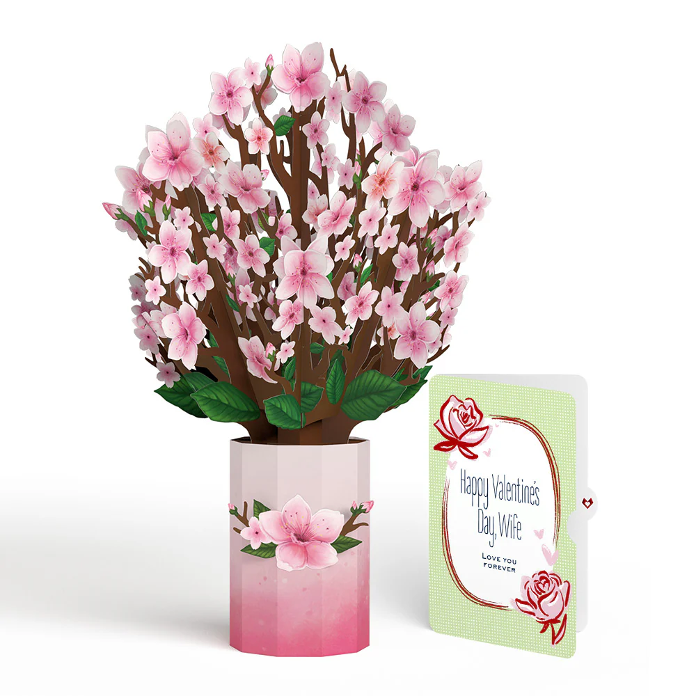 Cherry Blossom Valentine Bouquet and Sentiment Set for Wife