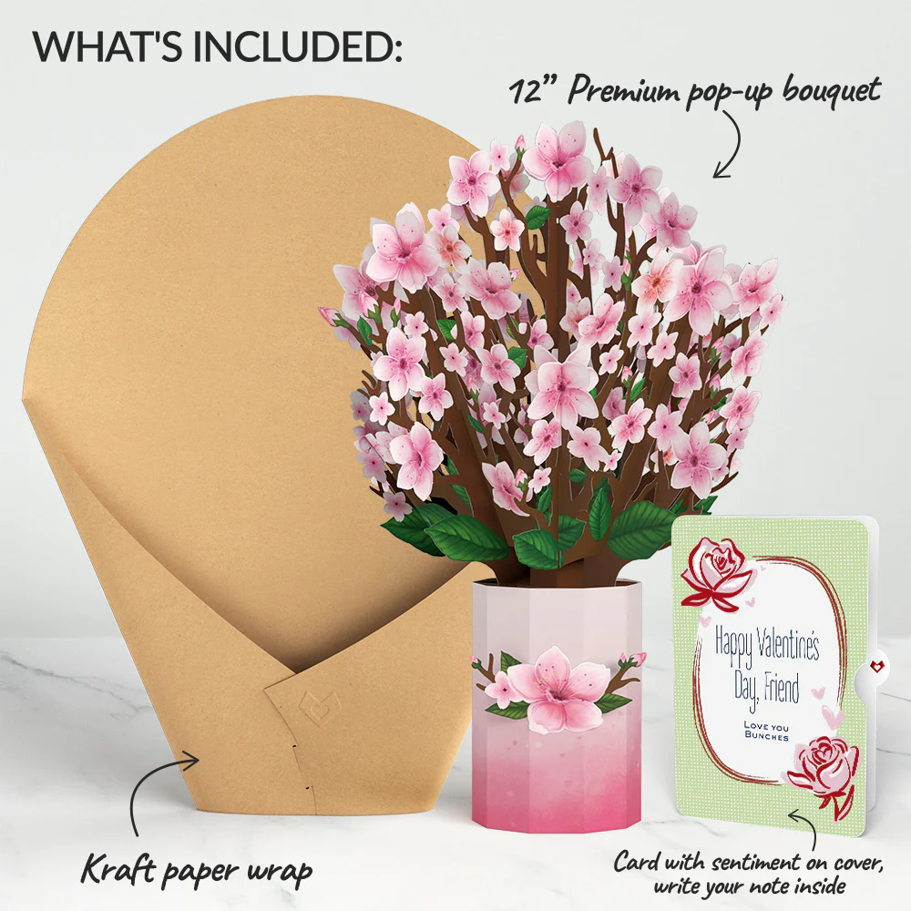 Cherry Blossom Valentine Bouquet and Sweet Rose Sentiment Set for Friend - Image 2