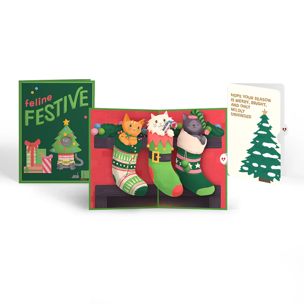 Christmas Cat Stockings Pop-Up Card and Blessing Tree Sentiment Set