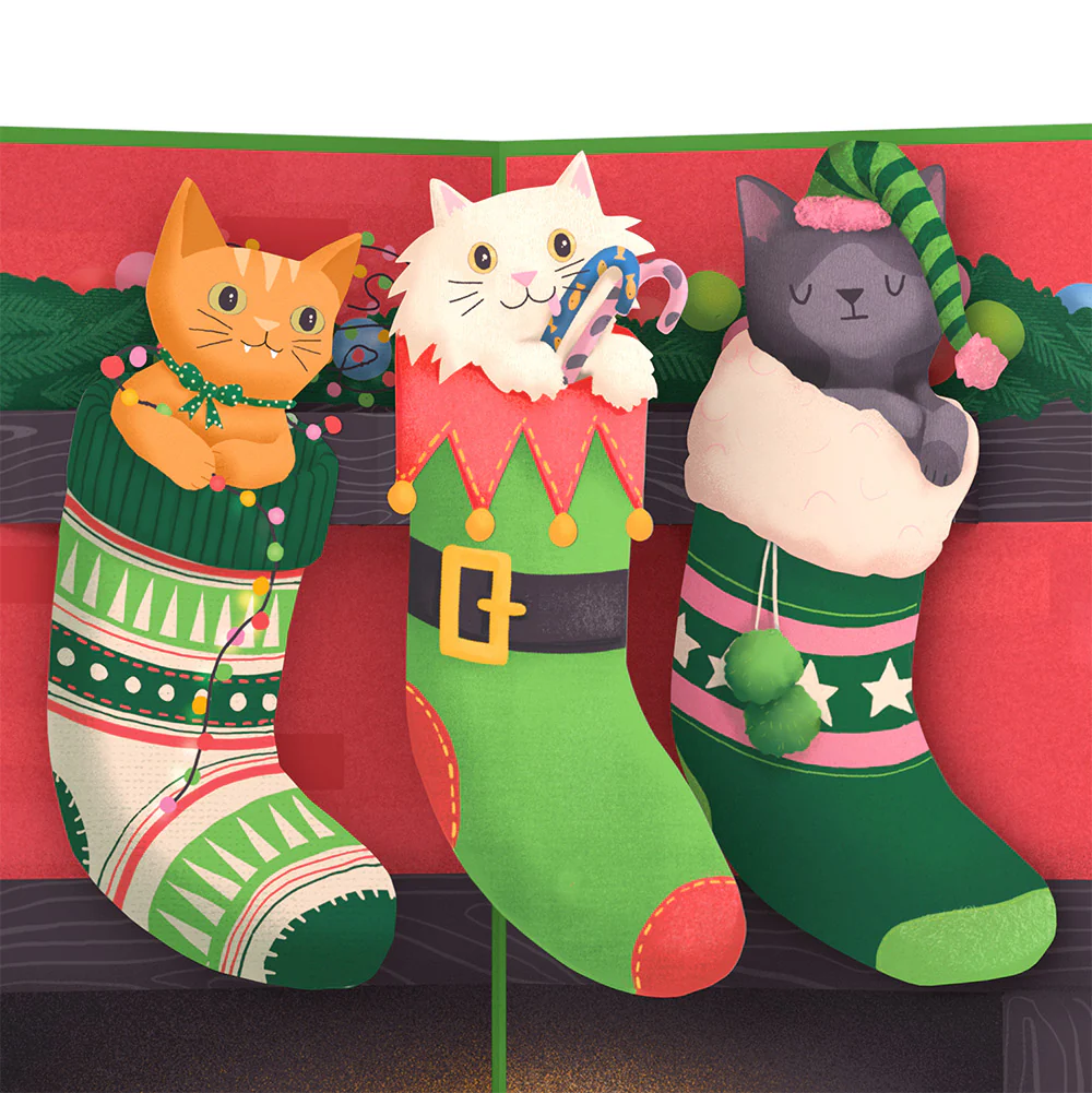 Christmas Cat Stockings Pop-Up Card and Blessing Tree Sentiment Set - Image 3