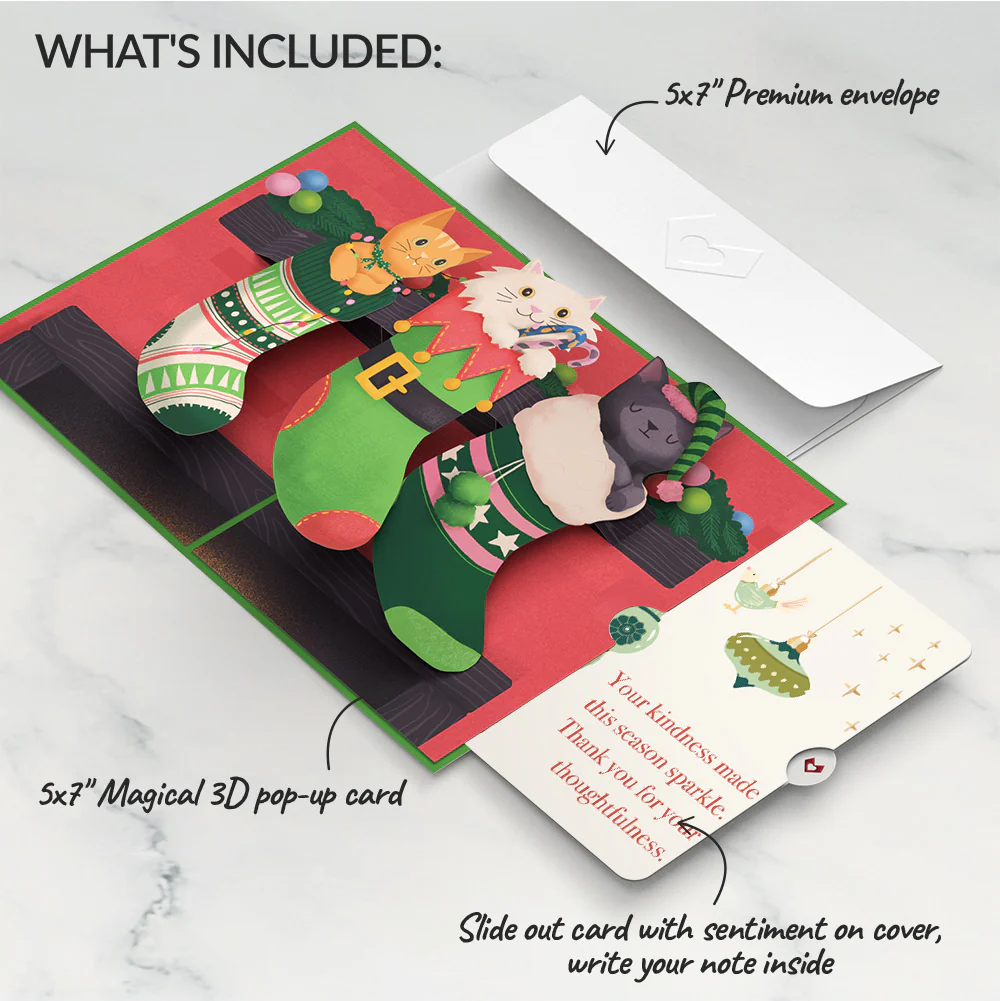 Christmas Cat Stockings Pop-Up Card and Sentiment Set - Image 2