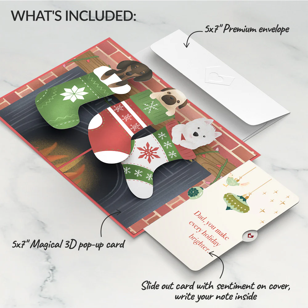 Christmas Dog Stockings Pop-Up Card and Sentiment Set for Dad - Image 2