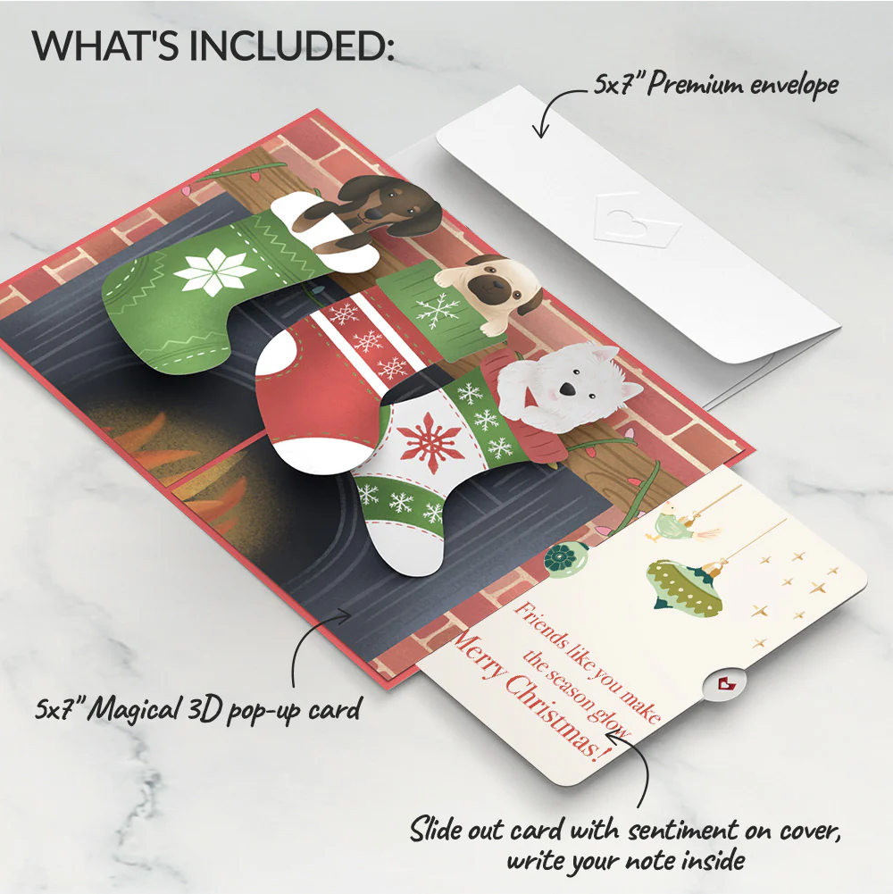 Christmas Dog Stockings Pop-Up Card and Sentiment Set for Friend - Image 2