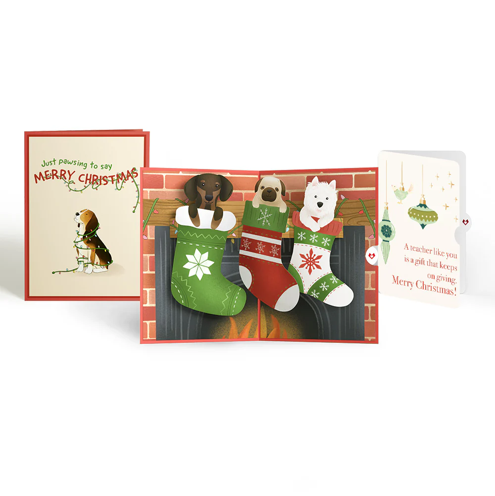 Christmas Dog Stockings Pop-Up Card and Sentiment Set for Teacher