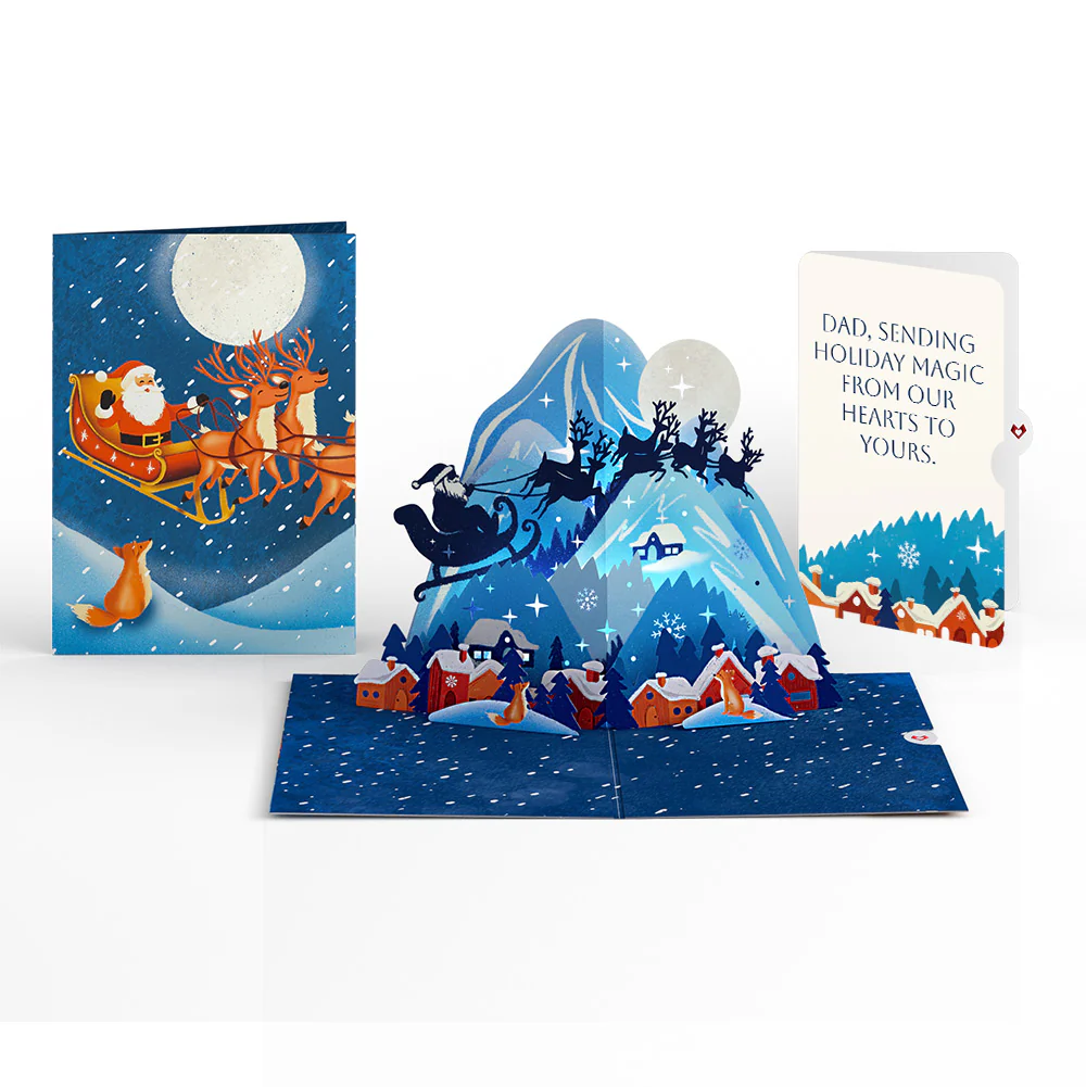 Christmas Eve Sleigh Ride Music and Lights Pop-Up Card and Snow Village Sentiment Set for Dad