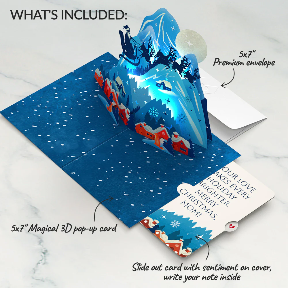 Christmas Eve Sleigh Ride Music and Lights Pop-Up Card and Snow Village Sentiment Set for Mom - Image 2