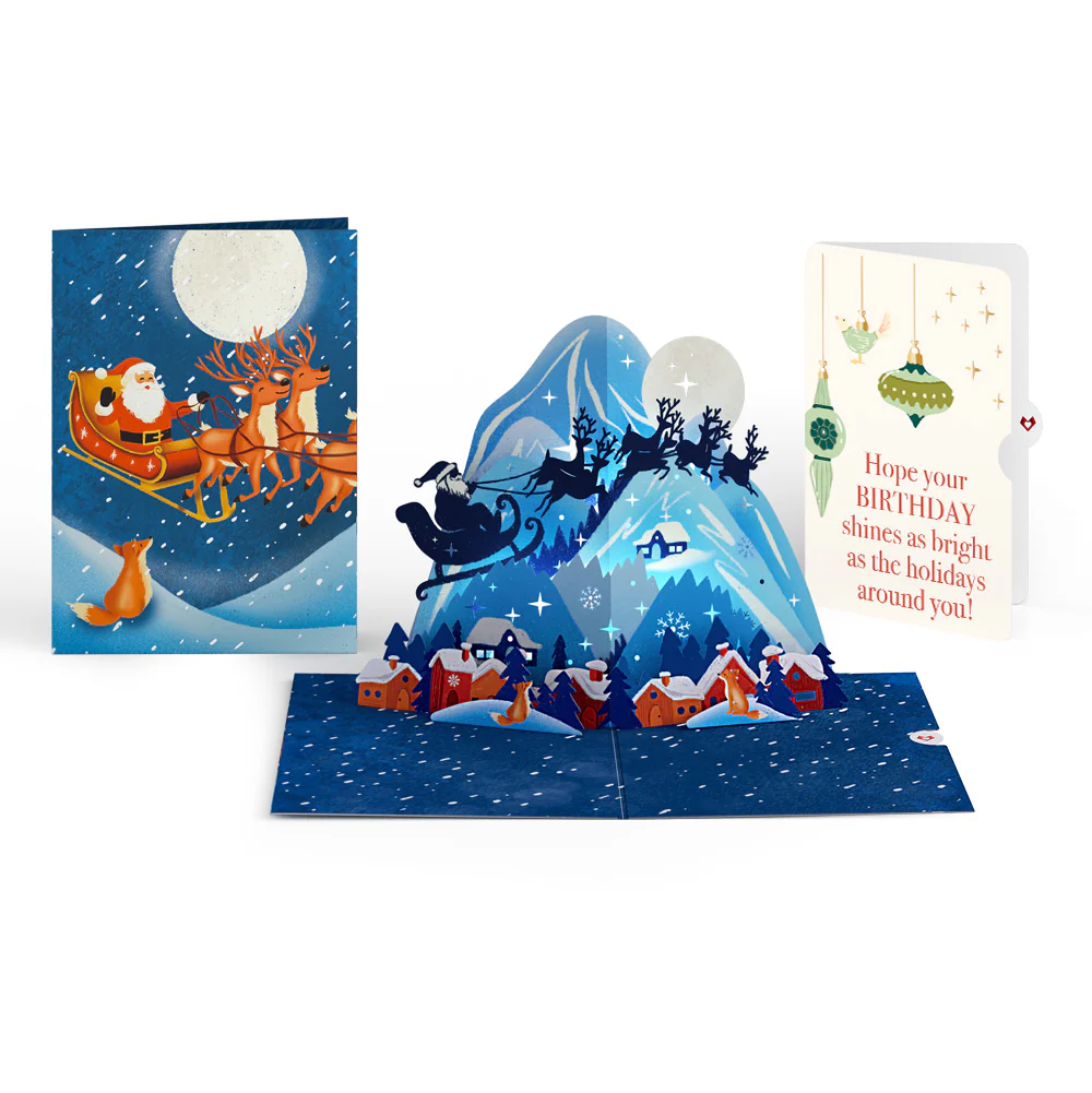Christmas Eve Sleigh Ride Music and Lights Pop-Up Card and Twinkling Ornaments Birthday Sentiment Set