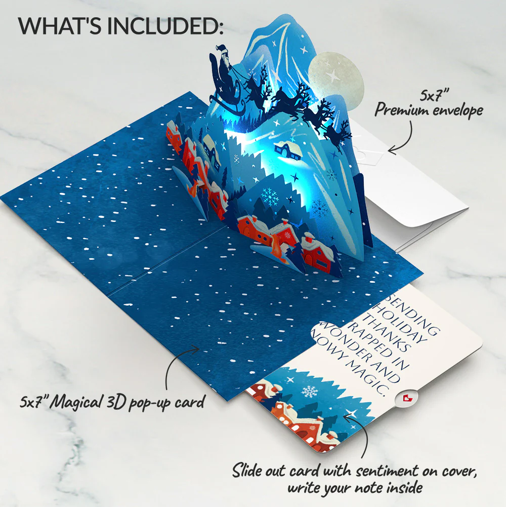 Christmas Eve Sleigh Ride Music and Lights Pop-Up Card and Snowy Magic Thank You Sentiment Set - Image 2