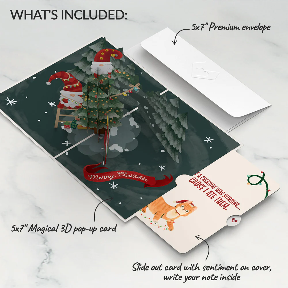 Christmas Gnomes Pop-Up Card and Hungry Cat Sentiment Set - Image 2