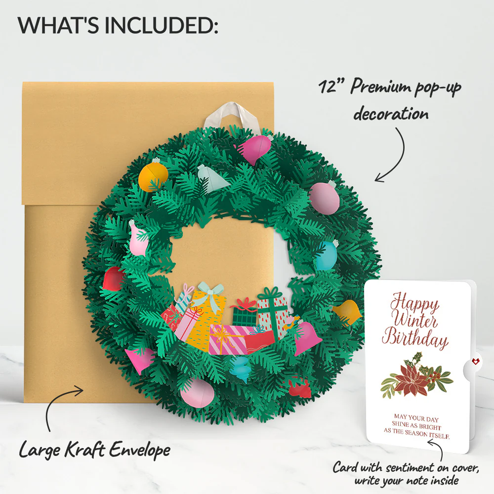 Christmas Joy Wreath and Poinsettia Winter Birthday Sentiment Set - Image 2