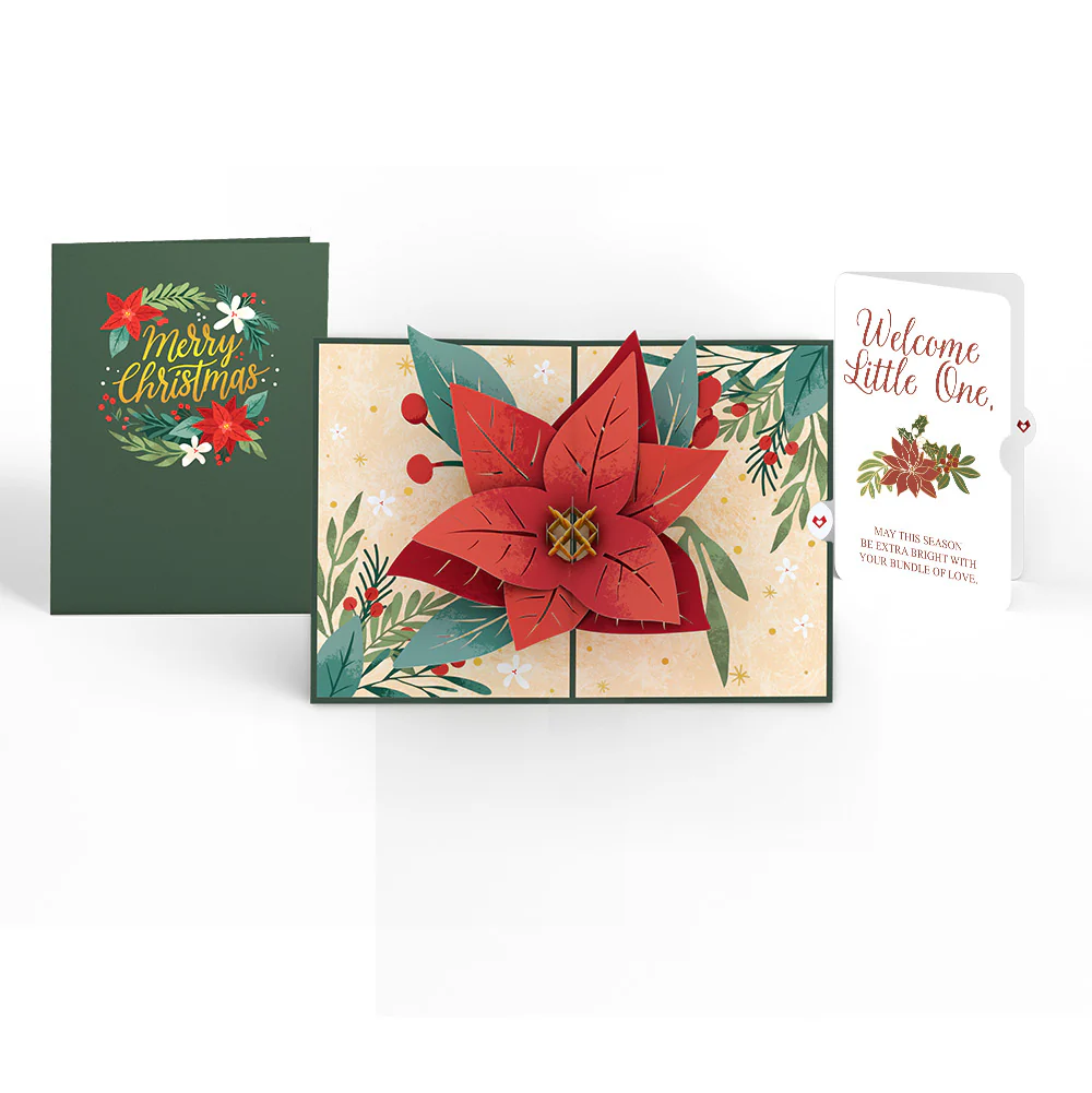 Christmas Poinsettia Bloom Pop-Up Card and Sentiment Set for Baby