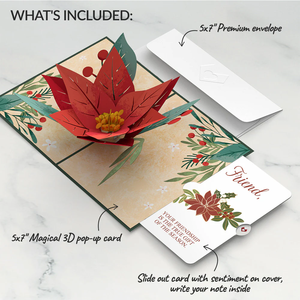 Christmas Poinsettia Bloom Pop-Up Card and Sentiment Set for Friend - Image 2