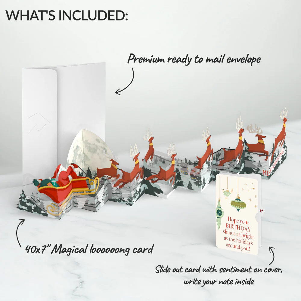 Christmas Sleigh Ride Loooooong Card™ (Expands to 2 feet) and Twinkling Ornaments Birthday Sentiment Set - Image 2