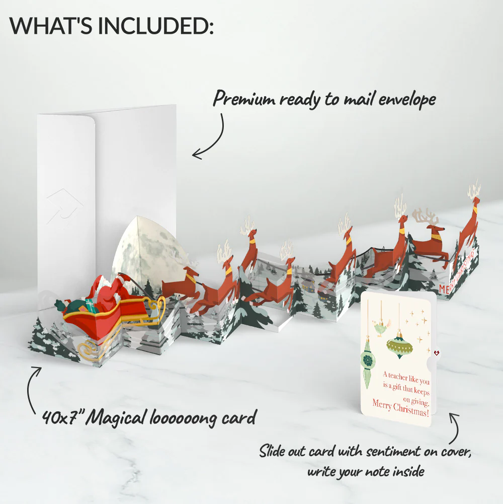 Christmas Sleigh Ride Loooooong Card™ (Expands to 2 feet) and Sentiment Set for Teacher - Image 2