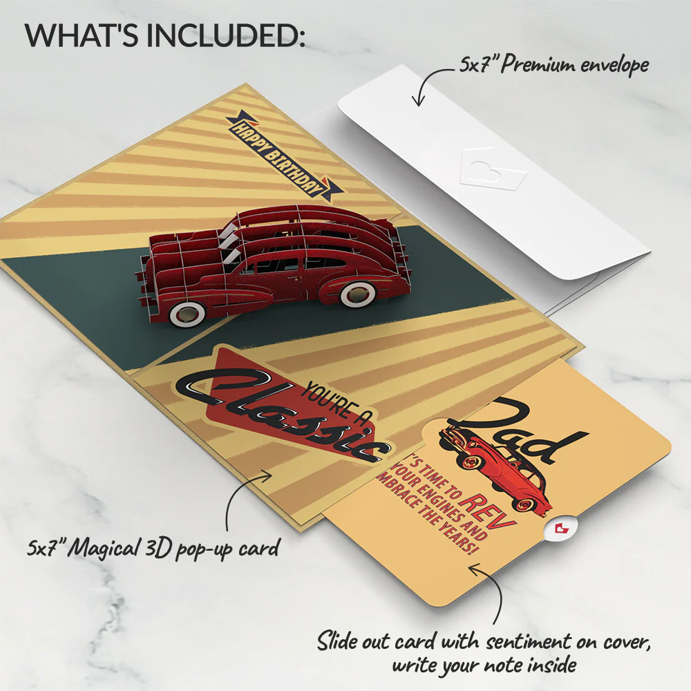 Classic Car Birthday Pop-Up Card and Sentiment Set for Dad - Image 2