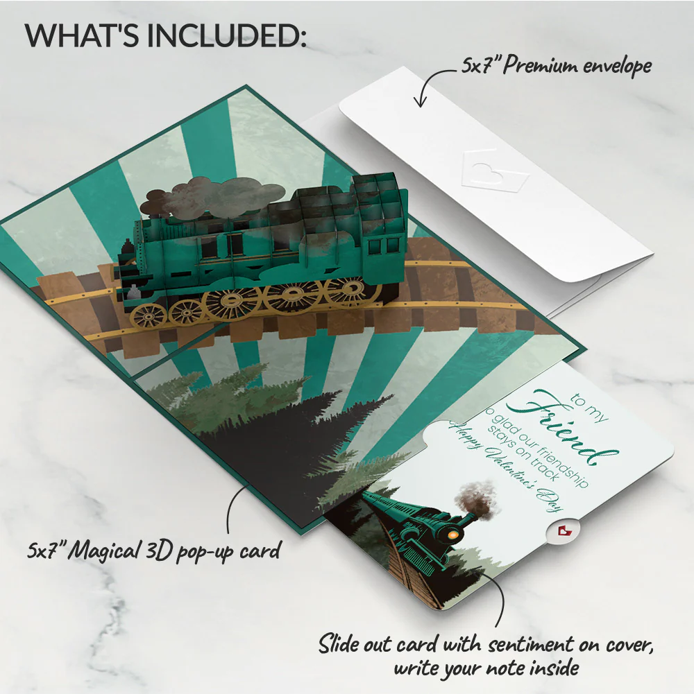 Classic Train Valentine Pop-Up Card and Sentiment Set for Friend - Image 2