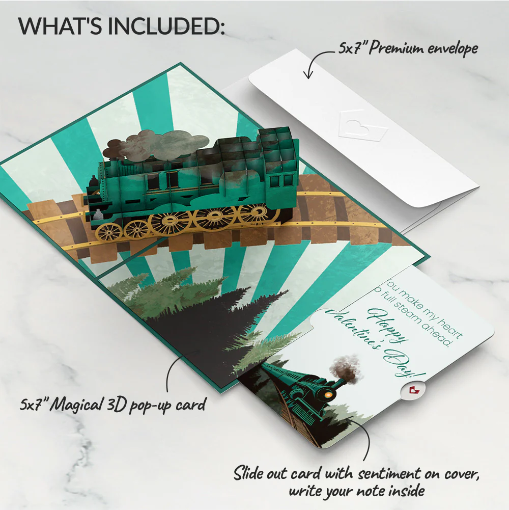 Classic Train Valentine's Day Pop-Up Card and Sentiment Set - Image 2