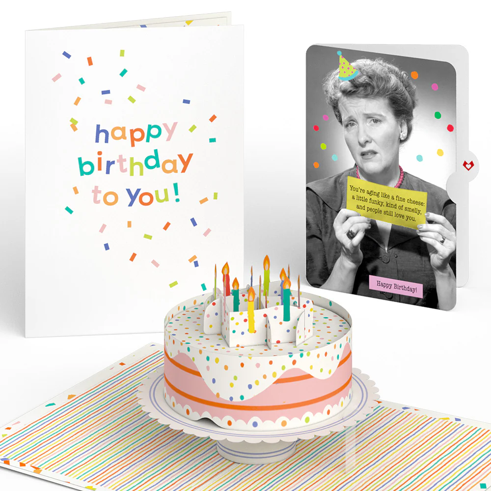 Confetti Cake Birthday Pop-Up Card and Aging Like a Fine Cheese Sentiment Set
