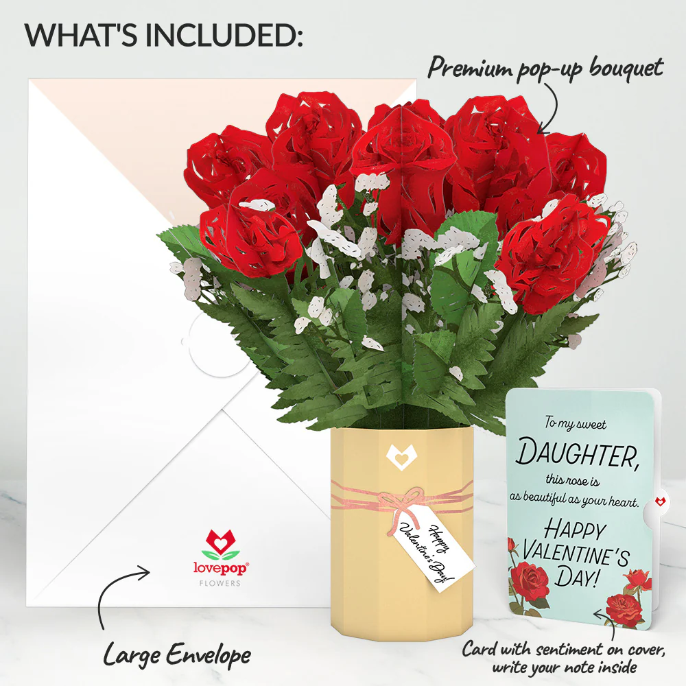 Valentine's Day Flower Bouquet and Sentiment Set for Daughter - Image 2