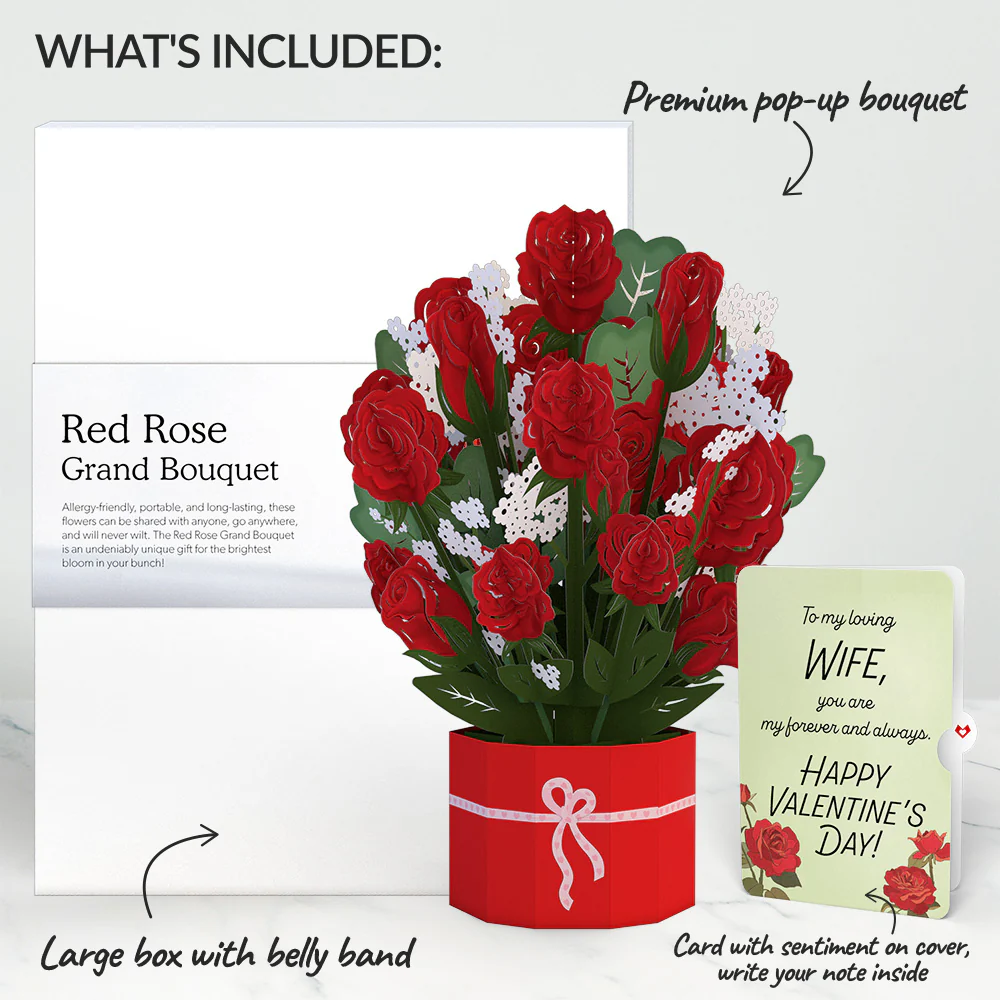 Red Rose Valentine Grand Bouquet and Sentiment Set for Wife - Image 2
