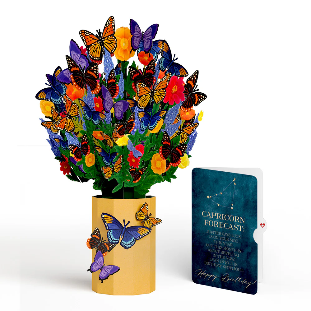 Brilliant Butterfly Birthday Bouquet and Capricorn Zodiac Sentiment Set