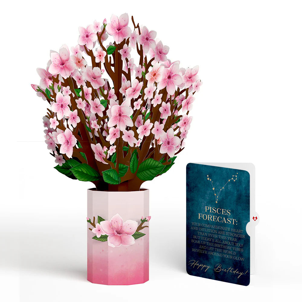 Cherry Blossom Birthday Bouquet and Pisces Zodiac Sentiment Set