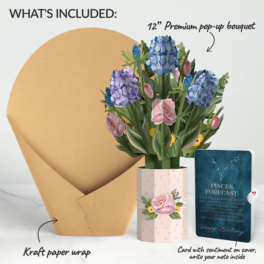 Hydrangea Birthday Bouquet and Pisces Zodiac Sentiment Set - Image 2