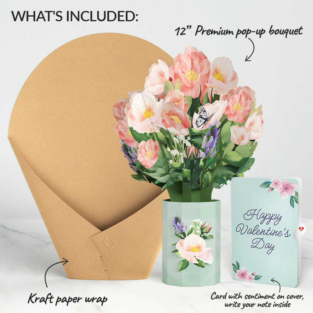 Peony Blossom Valentine Bouquet and Sentiment Set - Image 2