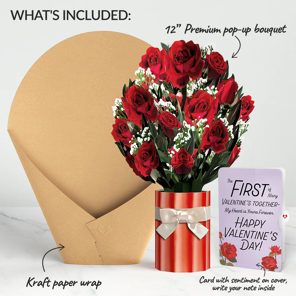 Romantic Red Roses My Heart Is Yours Forever Valentine Bouquet and Sentiment Set - Image 2