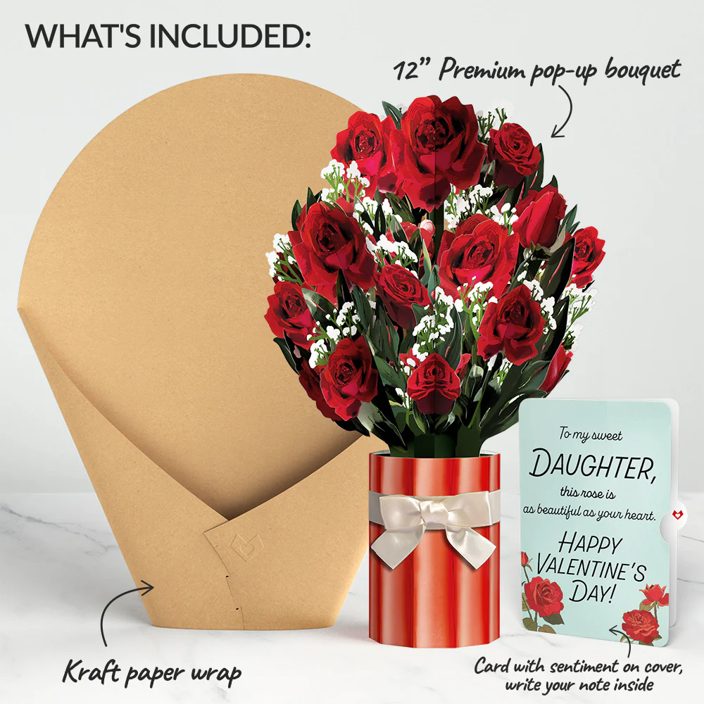 Romantic Red Roses Valentine Bouquet and Sentiment Set for Daughter - Image 2