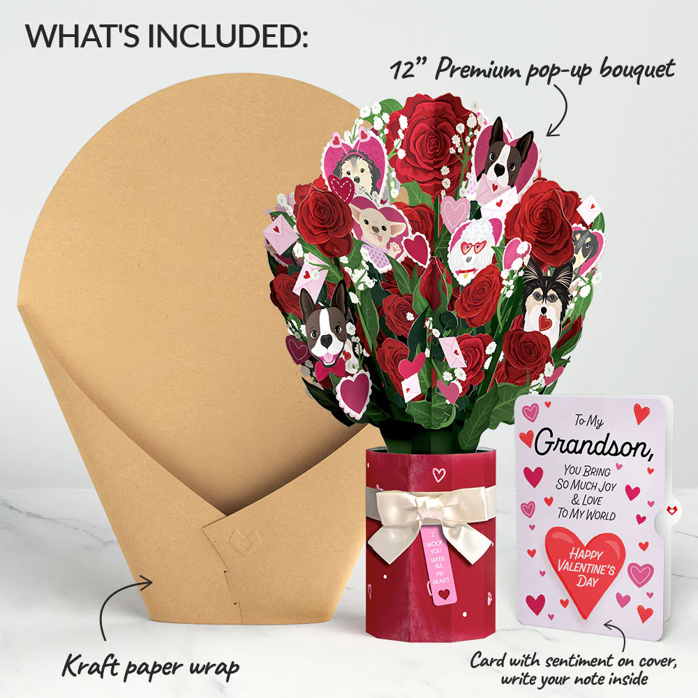 I Woof You Dog Valentine Bouquet and Sentiment Set for Grandson - Image 2
