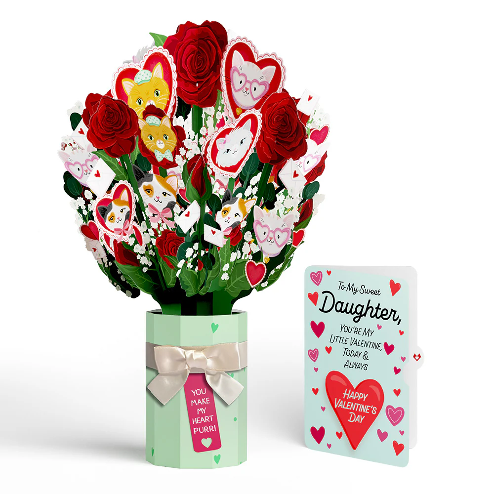 You Make My Heart Purr Cat Valentine Bouquet and Sentiment Set for Daughter