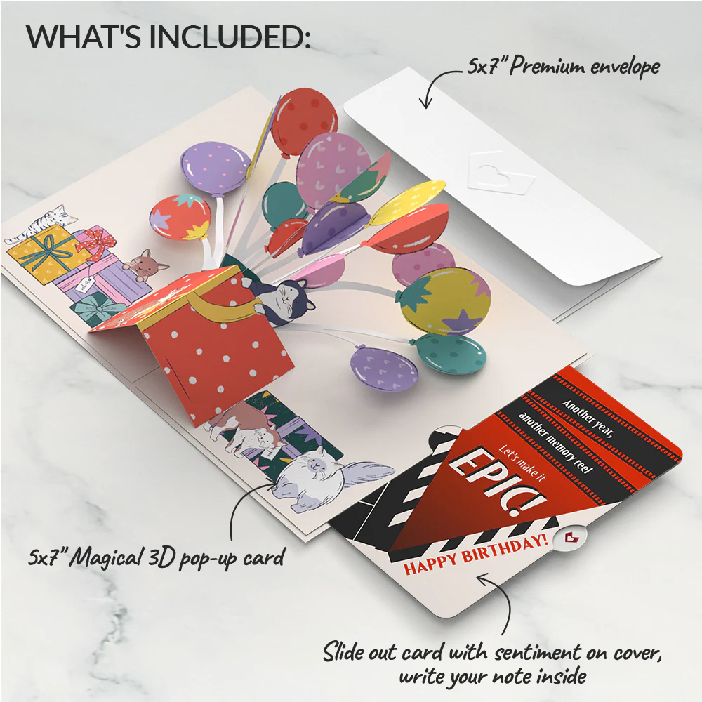 Curious Cats Birthday Pop-Up Card and Epic Reel Sentiment Set - Image 2