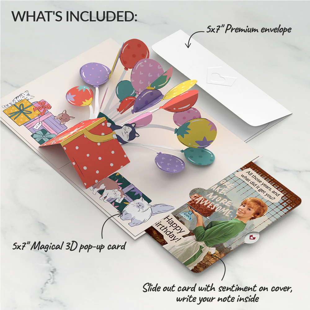 Curious Cats Birthday Pop-Up Card and More Cake More Awesome Sentiment Set - Image 2