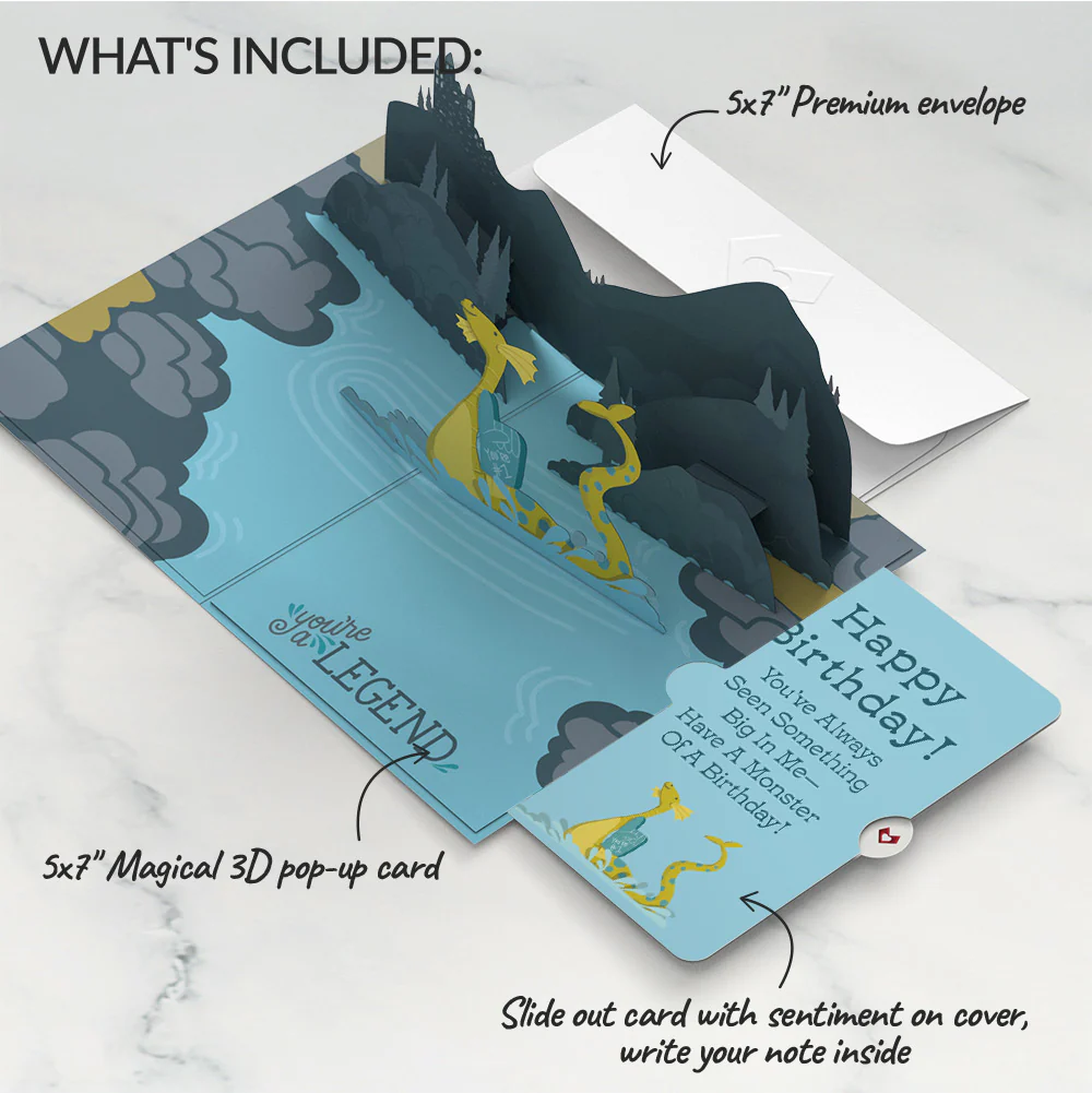 Dad You're a Legend Loch Ness Monster Birthday Pop-Up Card and Sentiment Set - Image 2