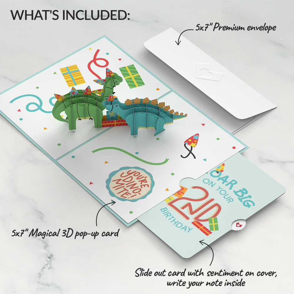 Dinosaurs 2nd Birthday Pop-Up Card and Sentiment Set - Image 2