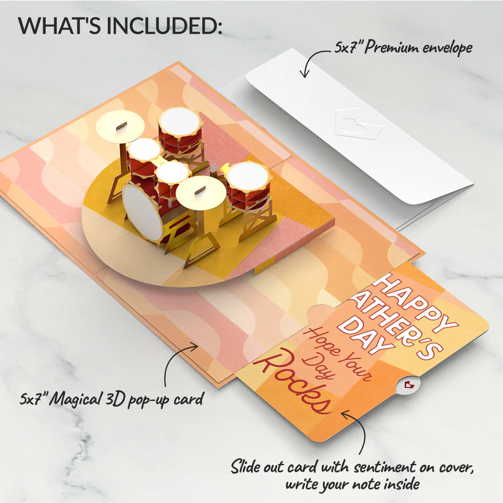 Drum Kit Father’s Day Pop-Up Card and Sentiment Set for Dad - Image 2