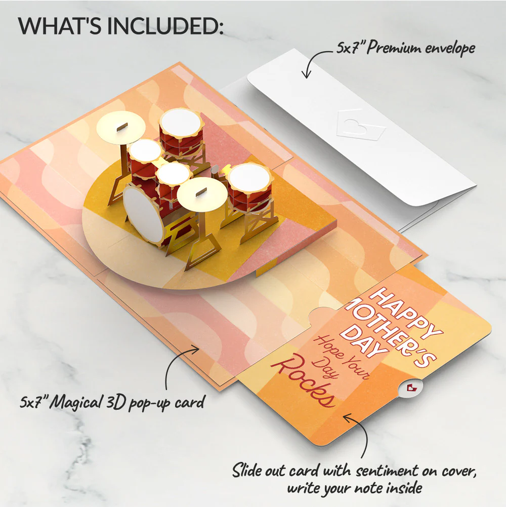Drum Kit Mother’s Day Pop-Up Card and Sentiment Set for Mom - Image 2