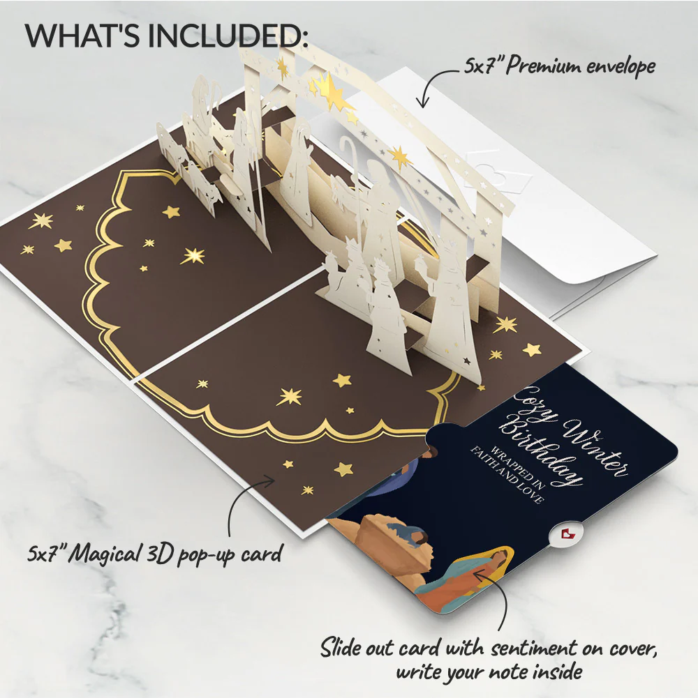 Elegant Nativity Birthday Pop-Up Card and Sentiment Set - Image 2