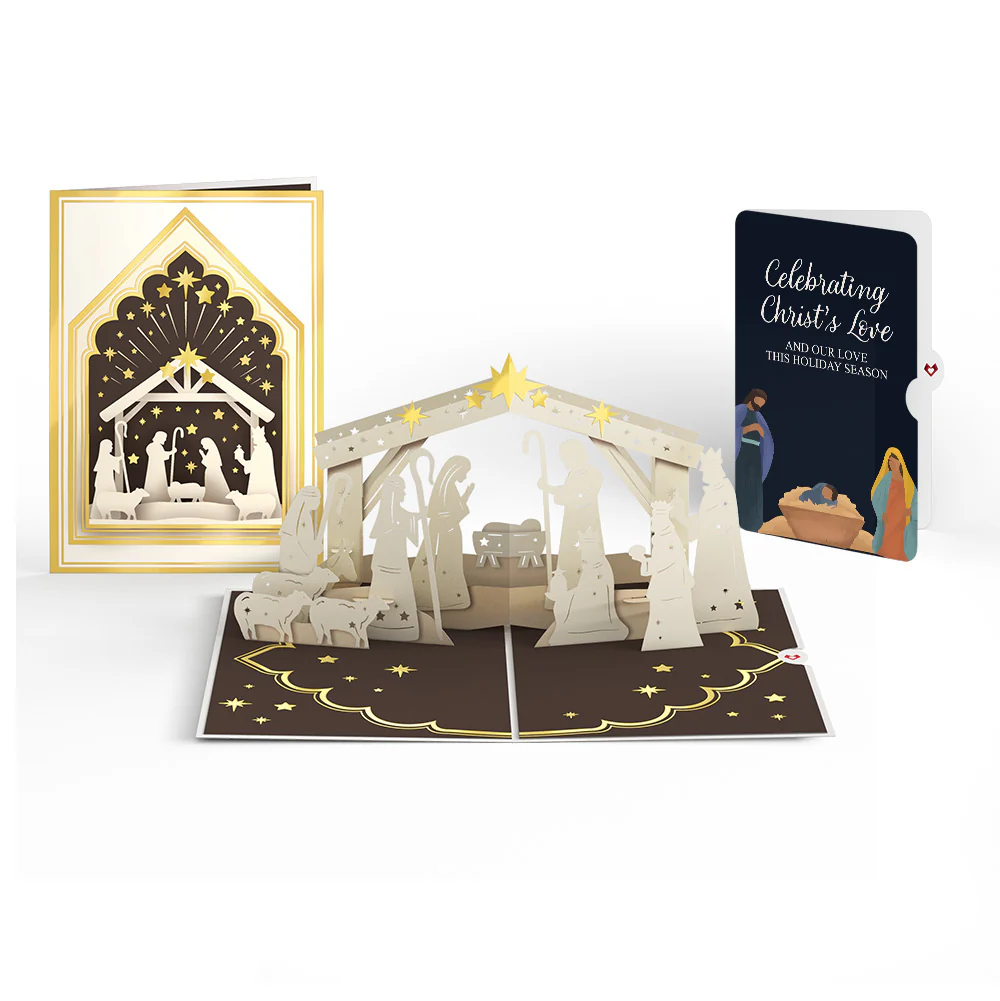 Elegant Nativity Christmas Pop-Up Card and Love Sentiment Set