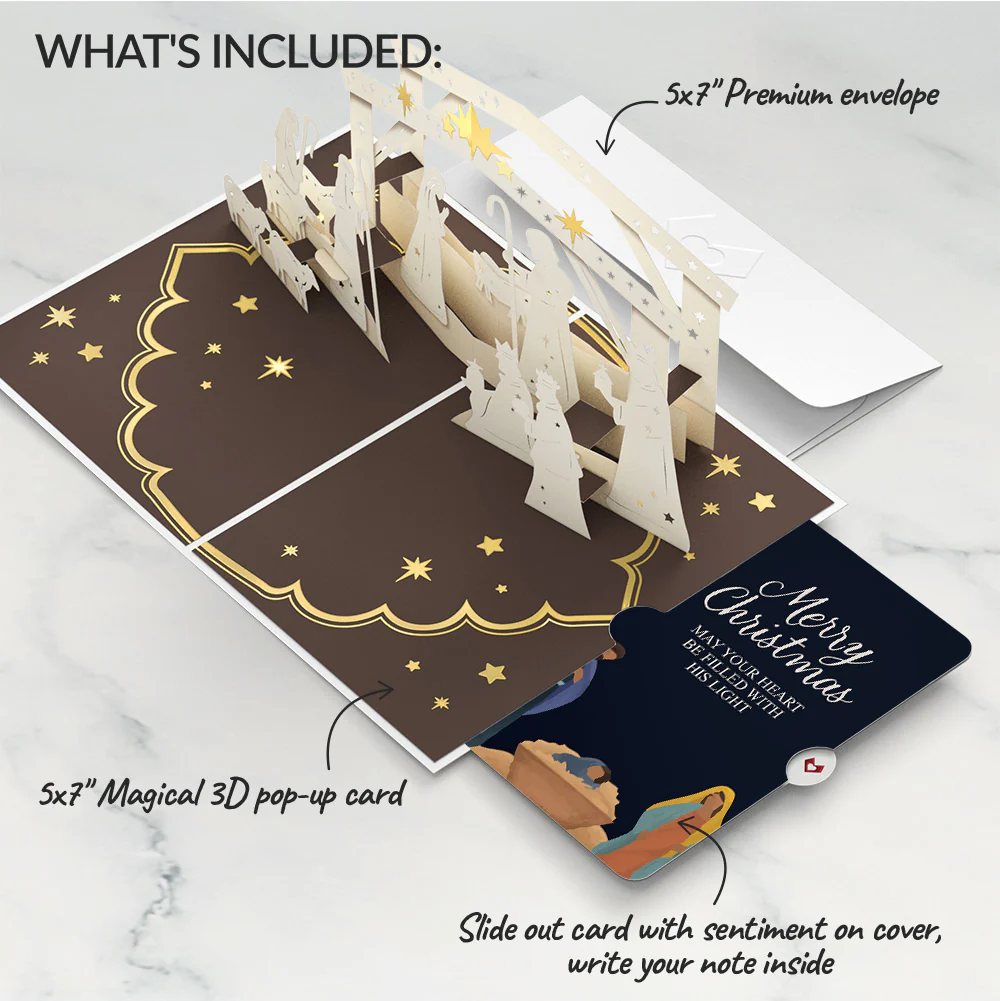 Elegant Nativity Christmas Pop-Up Card and Sentiment Set - Image 2
