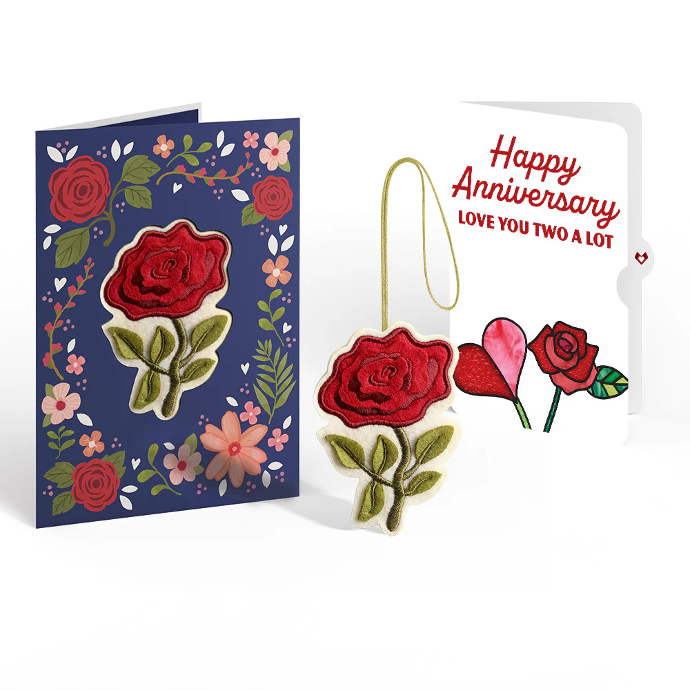 Everlasting Rose Anniversary HeartFelt Charm Card™ and Rose Heart Bloom Sentiment Set