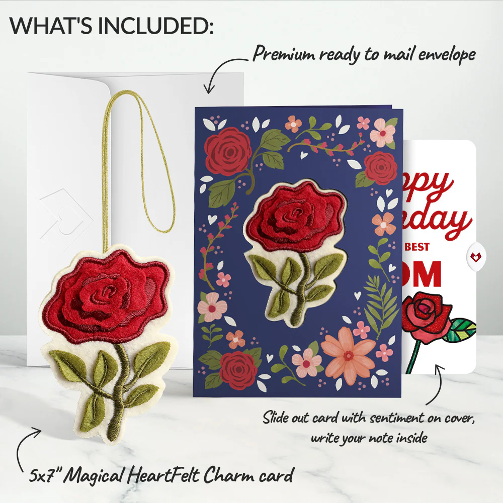 Everlasting Rose Birthday HeartFelt Charm Card™ and Rose Heart Bloom Sentiment Set for Mom - Image 2