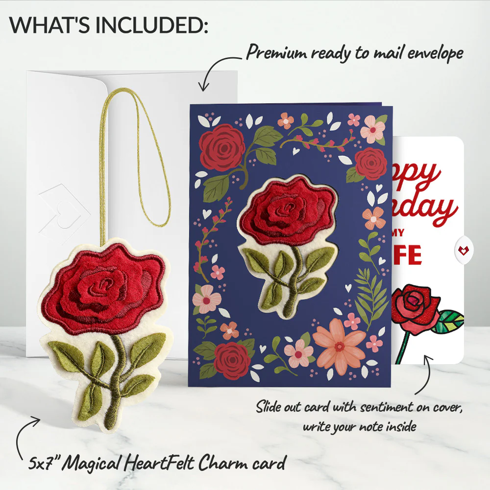 Everlasting Rose Birthday HeartFelt Charm Card™ and Sentiment Set for Wife - Image 2