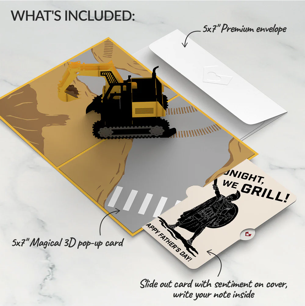 Excavator Father's Day Pop-Up Card and Spartan Grilling Sentiment Set - Image 2