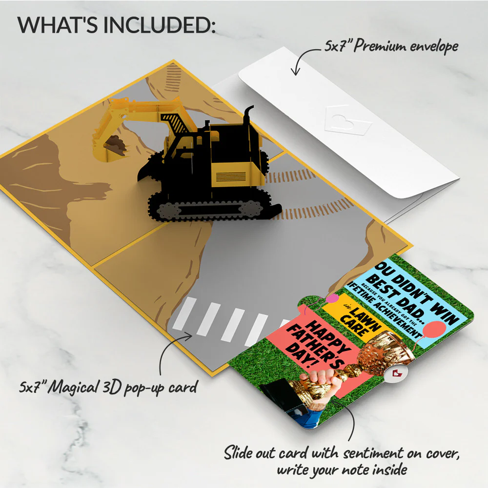 Excavator Father's Day Pop-Up Card and Trophy Lawn Care Sentiment Set - Image 2
