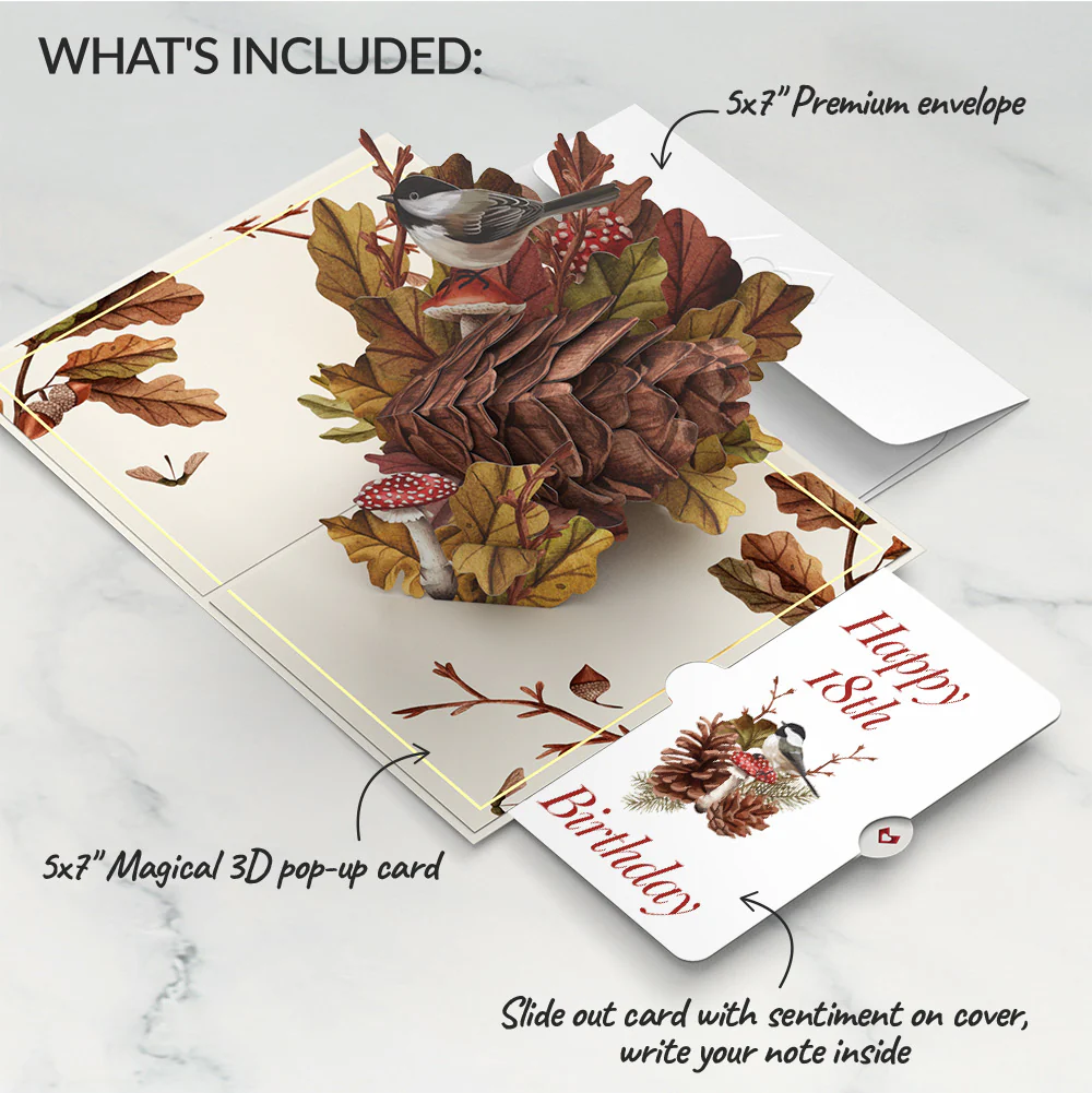 Fall Forest Floor 18th Birthday Pop-Up Card and Sentiment Set - Image 2