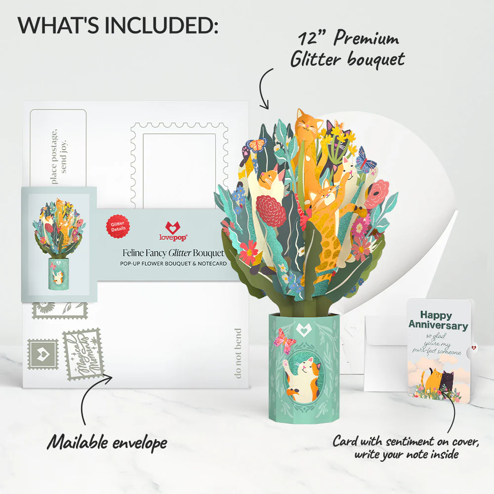 Feline Fancy Anniversary Glitter Bouquet and Sentiment Set - Image 2